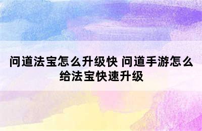 问道法宝怎么升级快 问道手游怎么给法宝快速升级